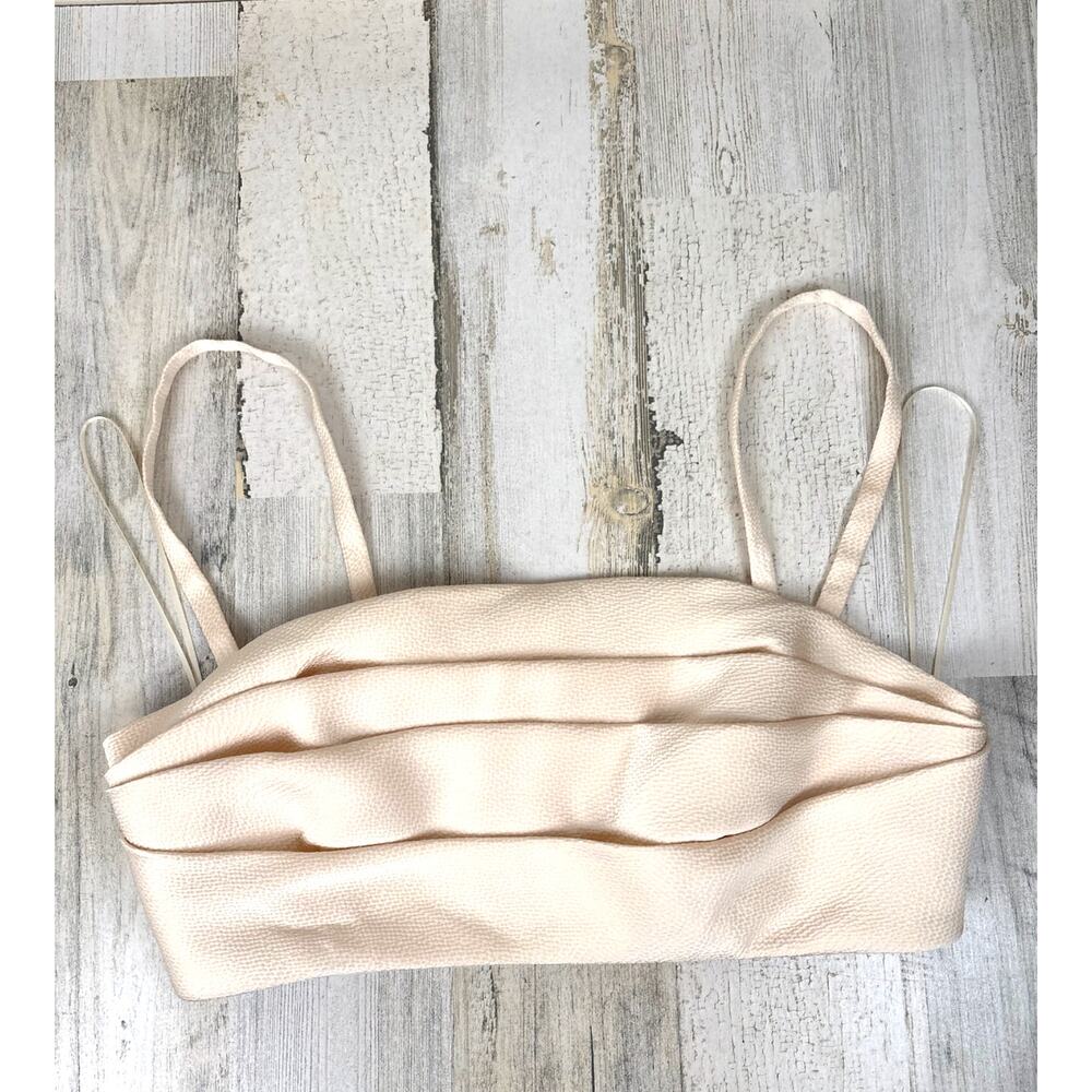 C/MEO Collective Cream Satin Ruffle Crop Top Womens L Halter Party Chic